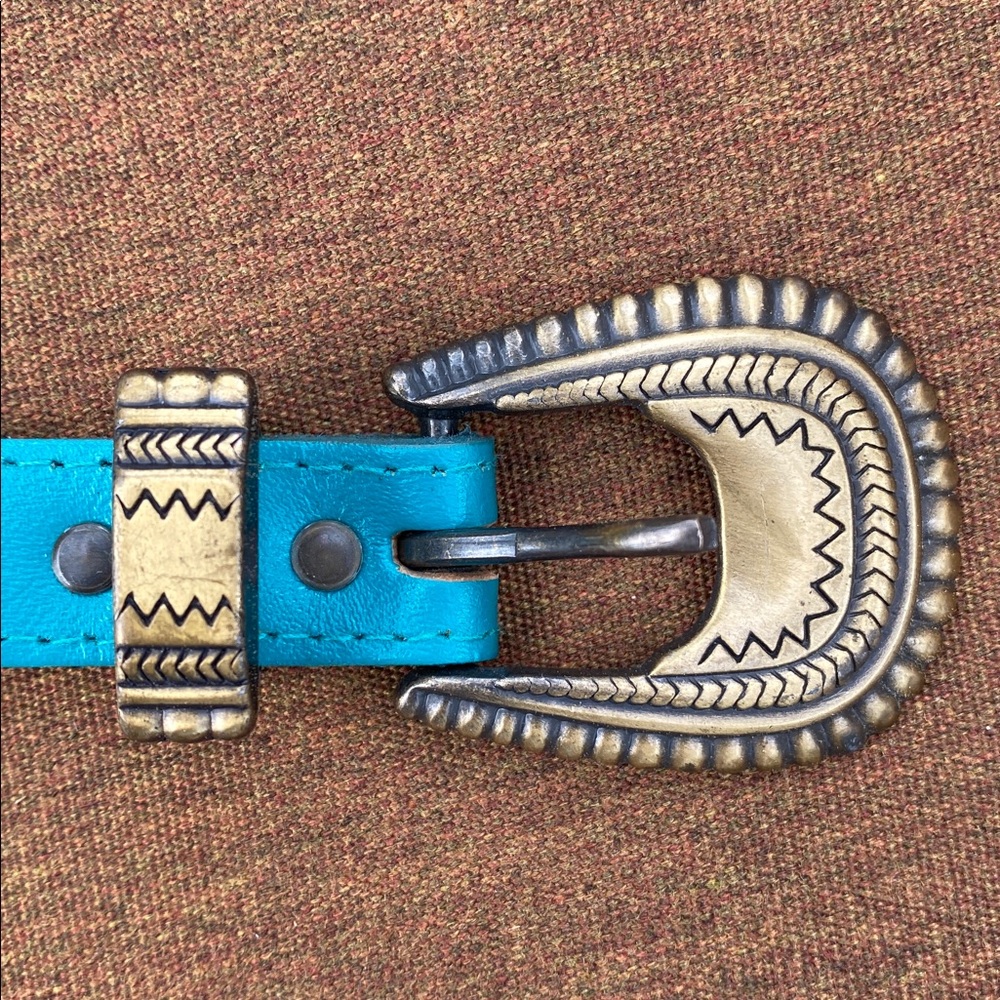 Leather Bonded Turquoise Look Belt